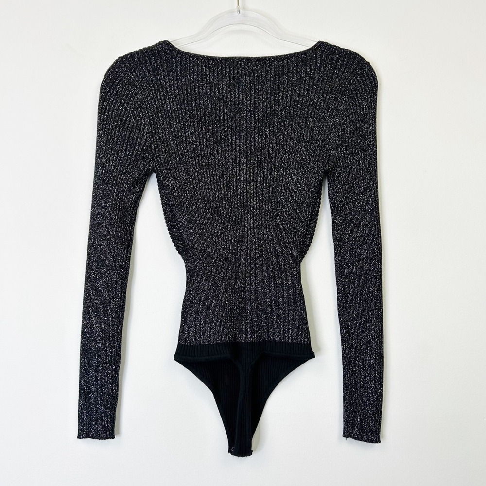 Abercrombie Fitch Black Metallic Knit Thong Bodysuit Women's Small - Picture 6 of 9